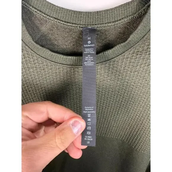 Lululemon Engineered Warmth Merino Wool Blend Lined Crewneck Medium Green - Picture 2 of 5
